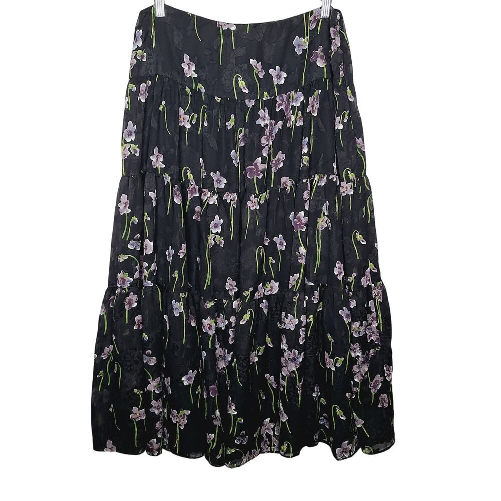 Lauren Ralph Lauren Tiered Midi Skirt 10 Peasant Dark Floral Whimsygoth Fairy